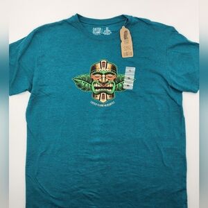 Easter Island Mercantile Graphic T-Shirt Tiki Mask Teal Size XL NWT